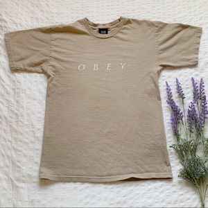 Obey Tan Graphic Oversized-Tee - Size S